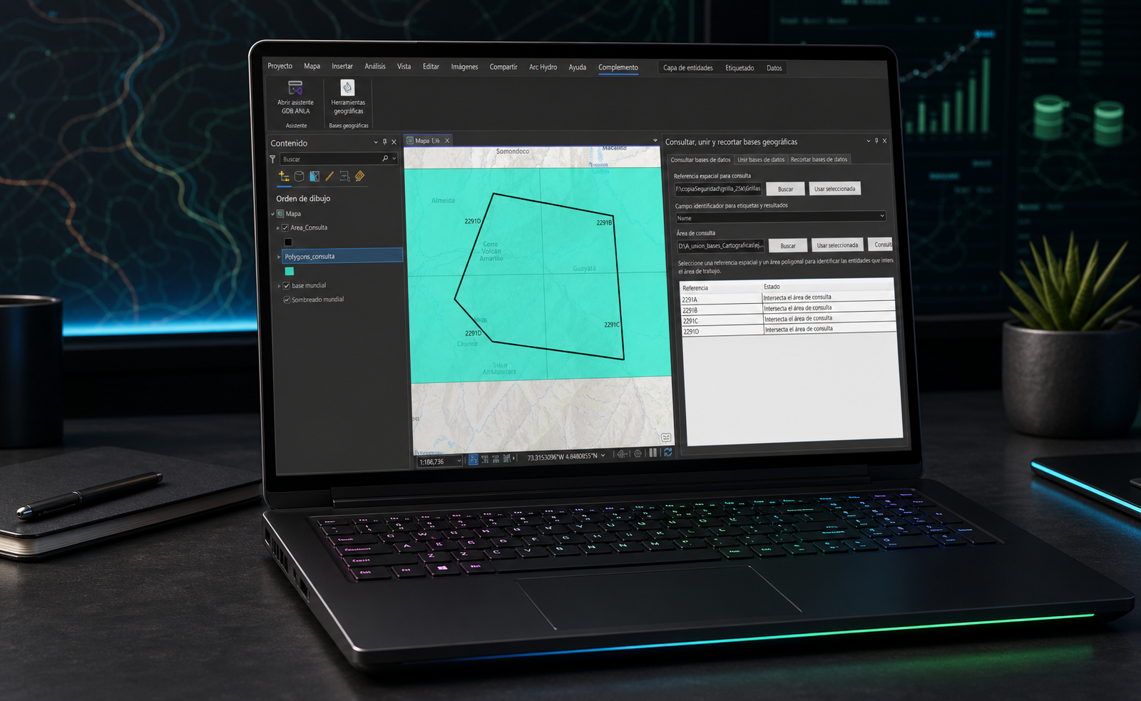 Complemento para consultar, unir y recortar bases geográficas ejecutándose en ArcGIS Pro